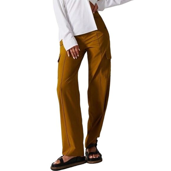 Athleta Vienna Cargo Pants Wrinkle Resistant Straight Stretch Travel Brown 14 - Picture 1 of 7